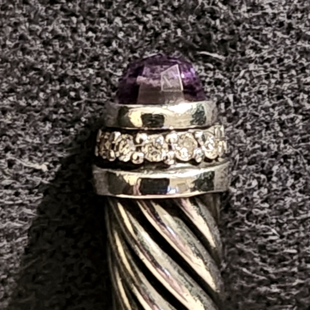 David Yurman Wire Bracelet Amethyst and Diamond 14k & 925 - Picture 10 of 13